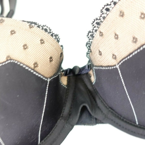 ADORE ME Black Nude Balconette Bra 34C MEDIUM Padded Push Up Lace Shell Sexy NEW - Picture 5 of 11